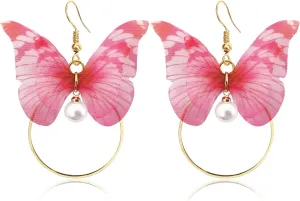 Handmade Bohemian Colorful Butterfly Dangle Drop Earrings Simulation Long Tassel Butterfly Pearl Rhinestone Alloy Dangle Drop Earrings for Women