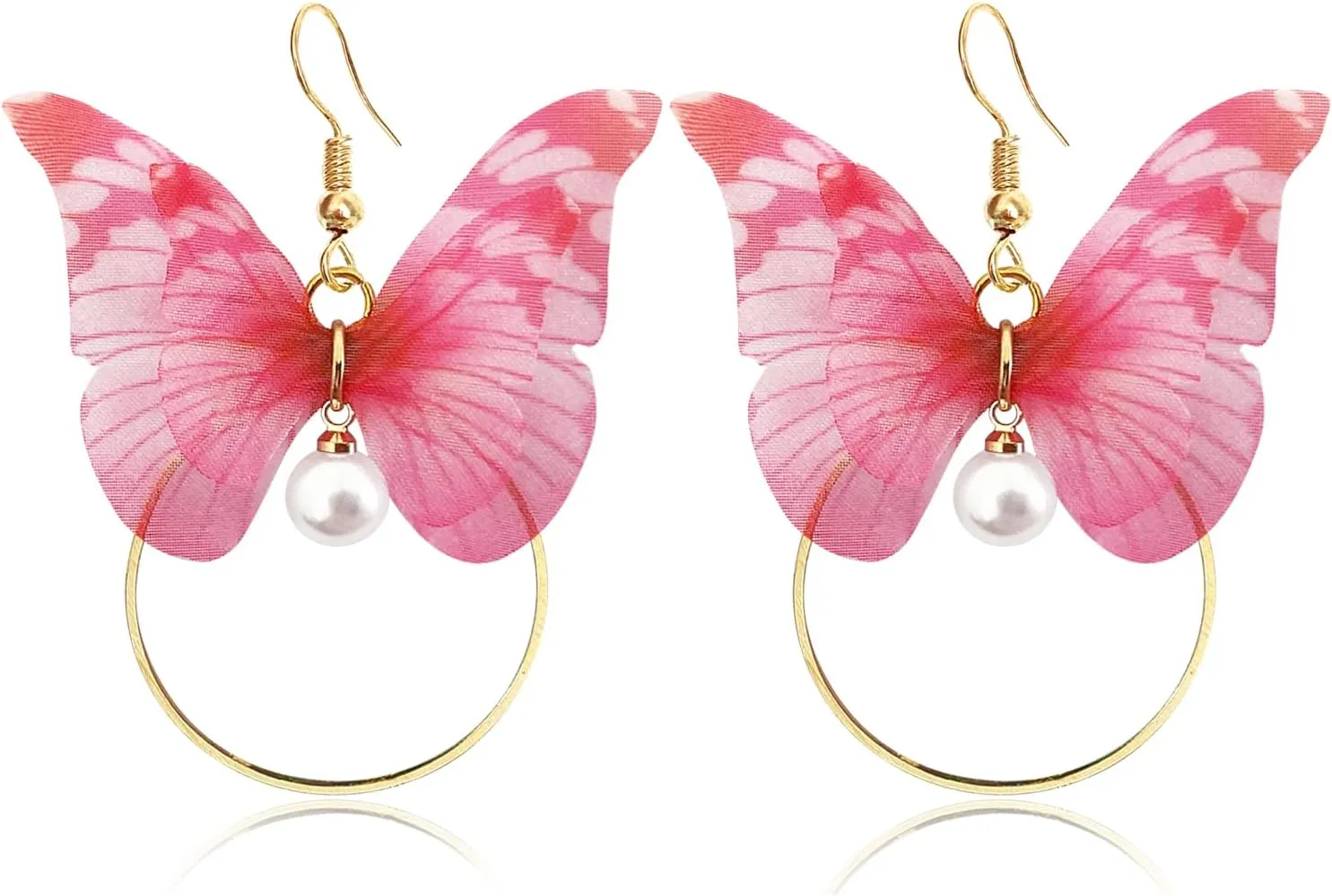 Handmade Bohemian Colorful Butterfly Dangle Drop Earrings Simulation Long Tassel Butterfly Pearl Rhinestone Alloy Dangle Drop Earrings for Women