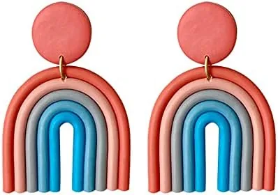 Handmade Bohemian Rainbow Clay Dangle Earrings Cutie Statement Colorful Ceramic Clay U Shape Earrings Jewelry for Women Girls