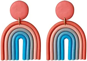 Handmade Bohemian Rainbow Clay Dangle Earrings Cutie Statement Colorful Ceramic Clay U Shape Earrings Jewelry for Women Girls