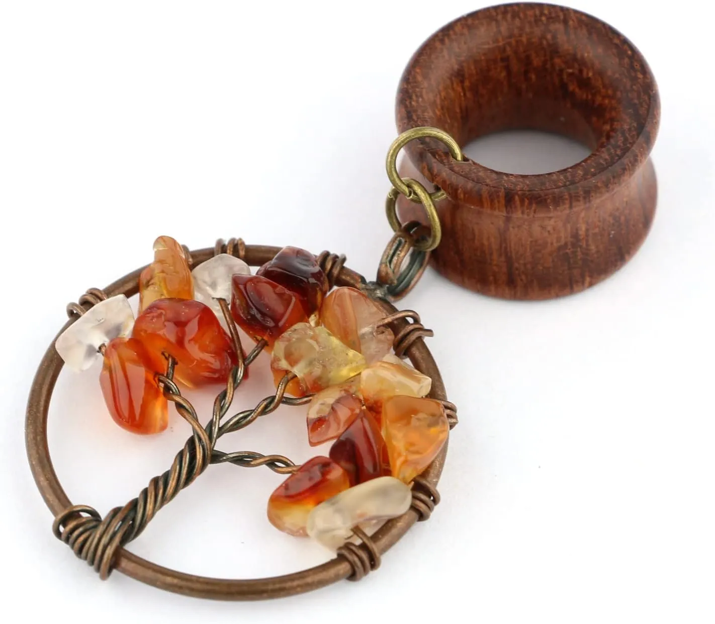 Handmade Carnelian Tree of Life Dangle Wood Ear Gauges Piercing Flesh Tunnels Plugs Statement Earrings