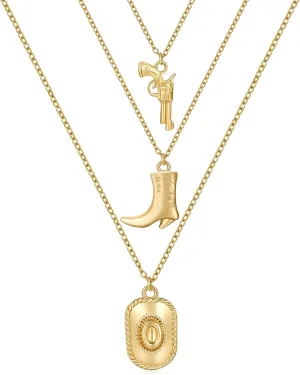 HANRESHE Cow Hat Boots Necklace Gold Chain Western Cow Hat and Boots Necklace