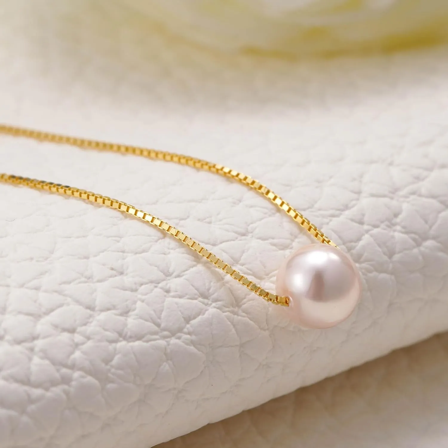 Happy Birthday Jewelry for Women, Minimalist Simple Floating Pink Pearl Necklace Affirmation Gifts for Her