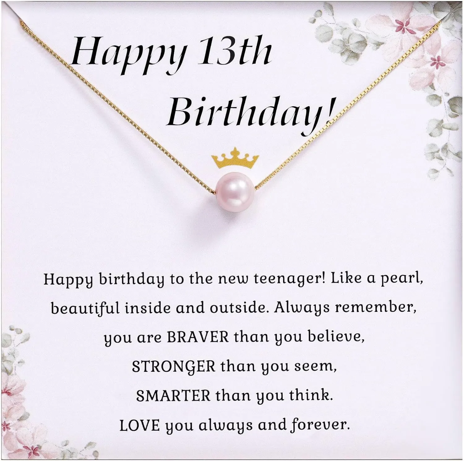 Happy Birthday Jewelry for Women, Minimalist Simple Floating Pink Pearl Necklace Affirmation Gifts for Her