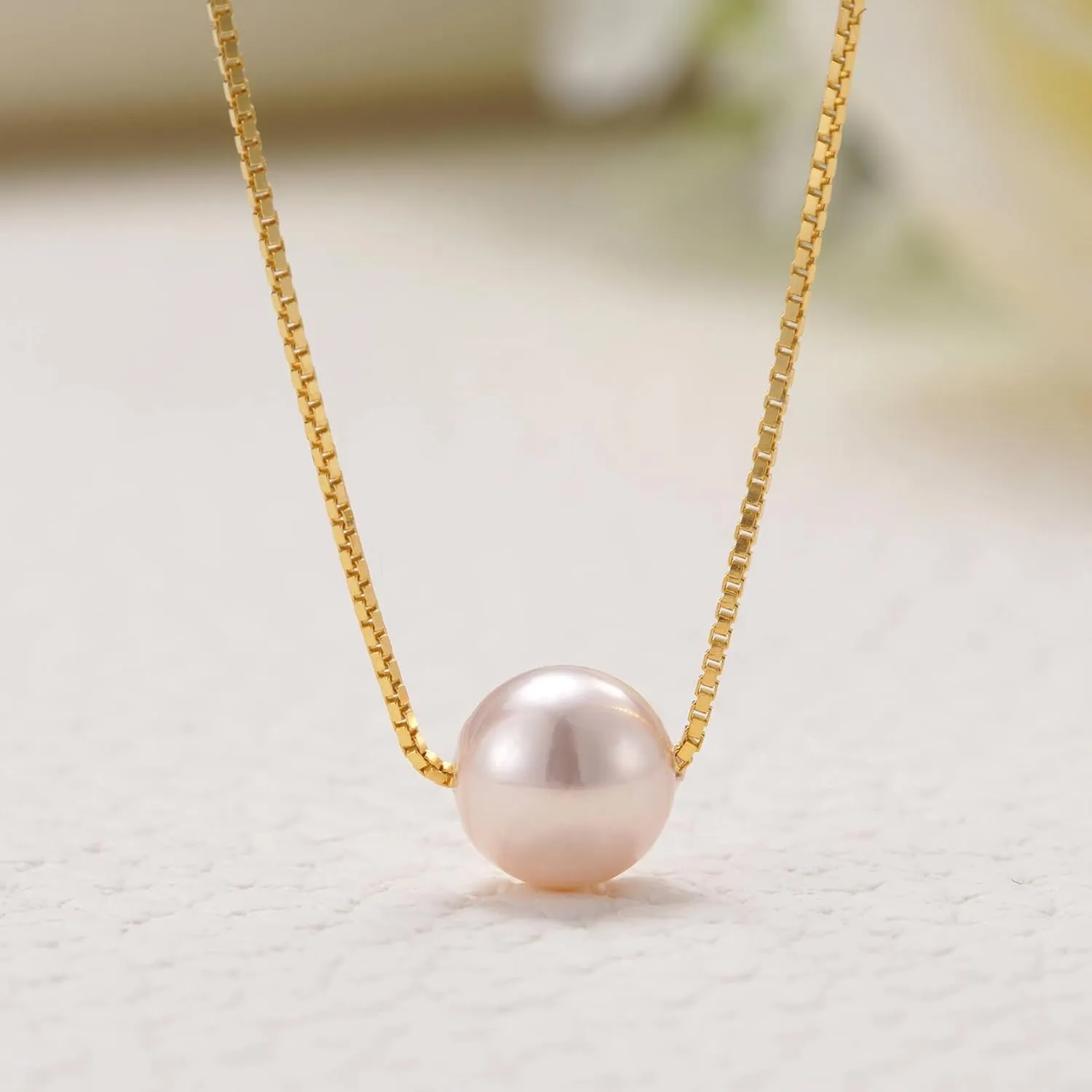 Happy Birthday Jewelry for Women, Minimalist Simple Floating Pink Pearl Necklace Affirmation Gifts for Her