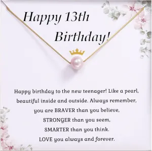 Happy Birthday Jewelry for Women, Minimalist Simple Floating Pink Pearl Necklace Affirmation Gifts for Her