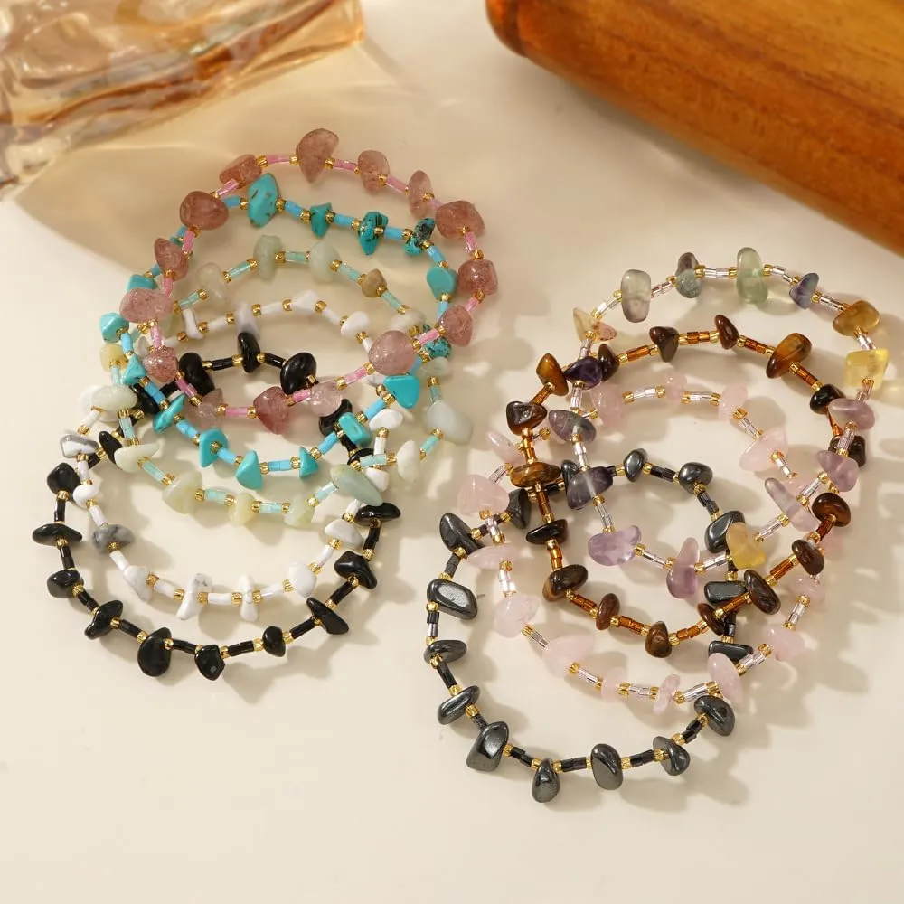 Healing Natural Crystal Beaded Stretch Bracelet for Women,Handmade Boho Healing Energy Stones Bracelet Statement Hawaii Summer Beach Fashion Jewelry Gift Friendship