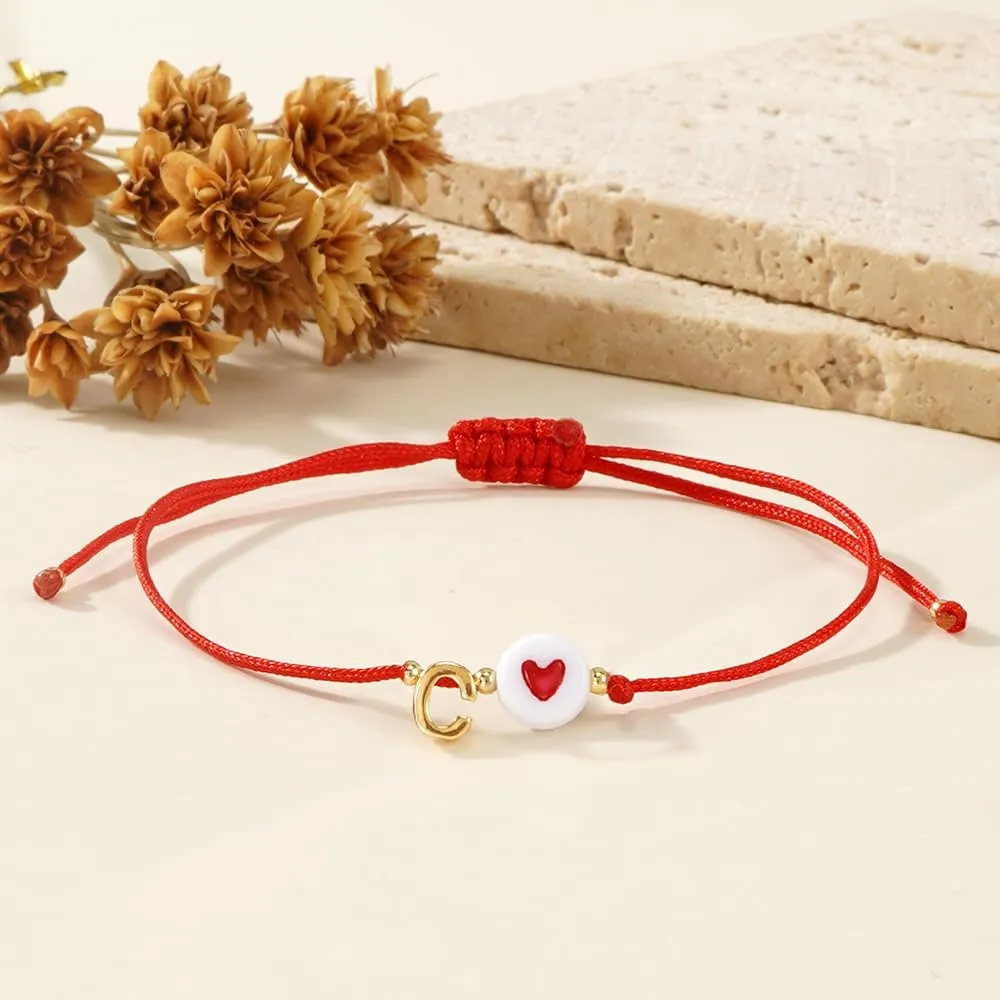 Heart A-Z Initial Adjustable Bracelet for Women,Handmade Gold Plated Letter Braided Bracelet Fashion Valentines Mothers Day Gift for Mom Her