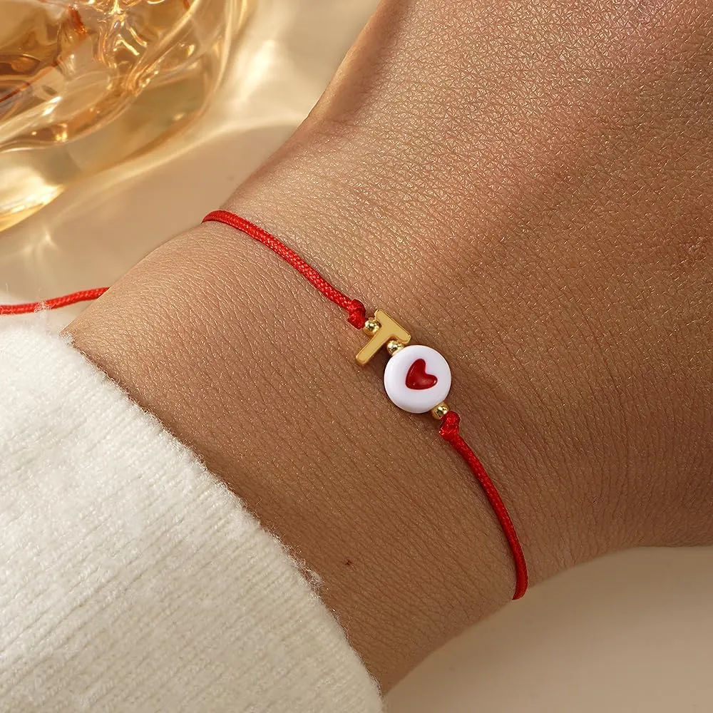 Heart A-Z Initial Adjustable Bracelet for Women,Handmade Gold Plated Letter Braided Bracelet Fashion Valentines Mothers Day Gift for Mom Her