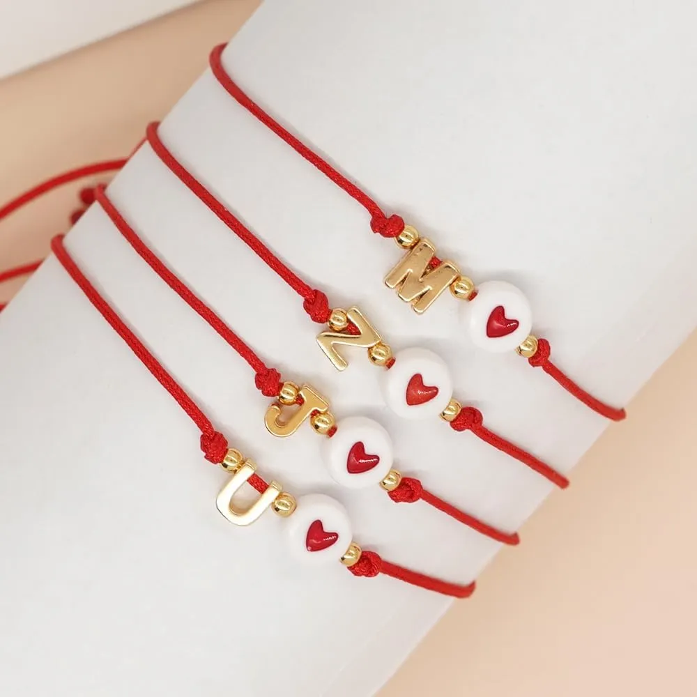 Heart A-Z Initial Adjustable Bracelet for Women,Handmade Gold Plated Letter Braided Bracelet Fashion Valentines Mothers Day Gift for Mom Her