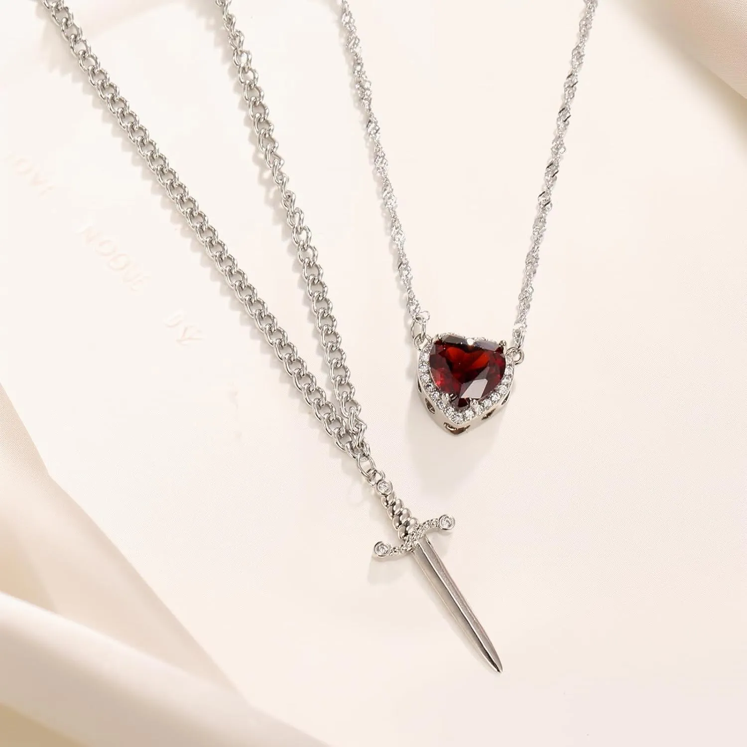 Heart & Sword Couple Necklaces  Matching Friendship Jewelry for Best Friends, Couples, Valentine's Day Gift for Him & Her, Stainless Steel Pendant Necklace Set