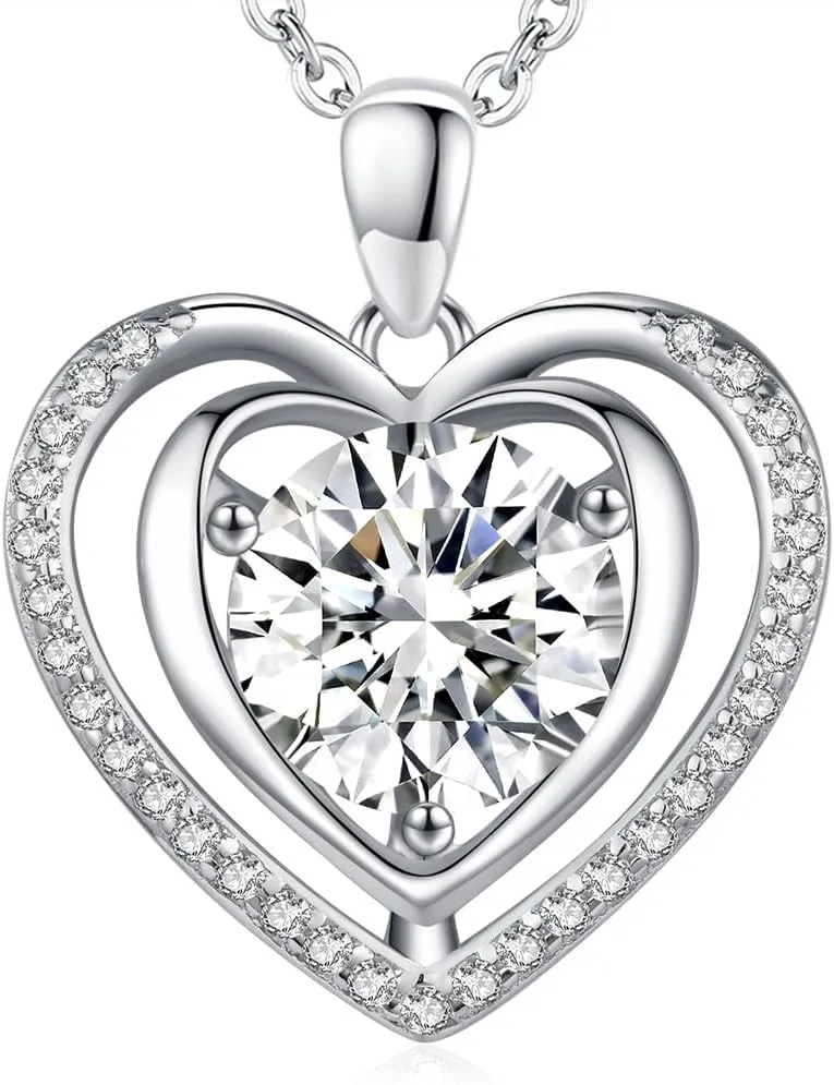 Heart Pendant Gold Necklace for Women Moissanite Lab-Created Gem I Love You Wedding Anniversary Birthday Christmas Valentine Engagements Mothers Day Jewelry for Wife Her Girlfriend Mom Daughter