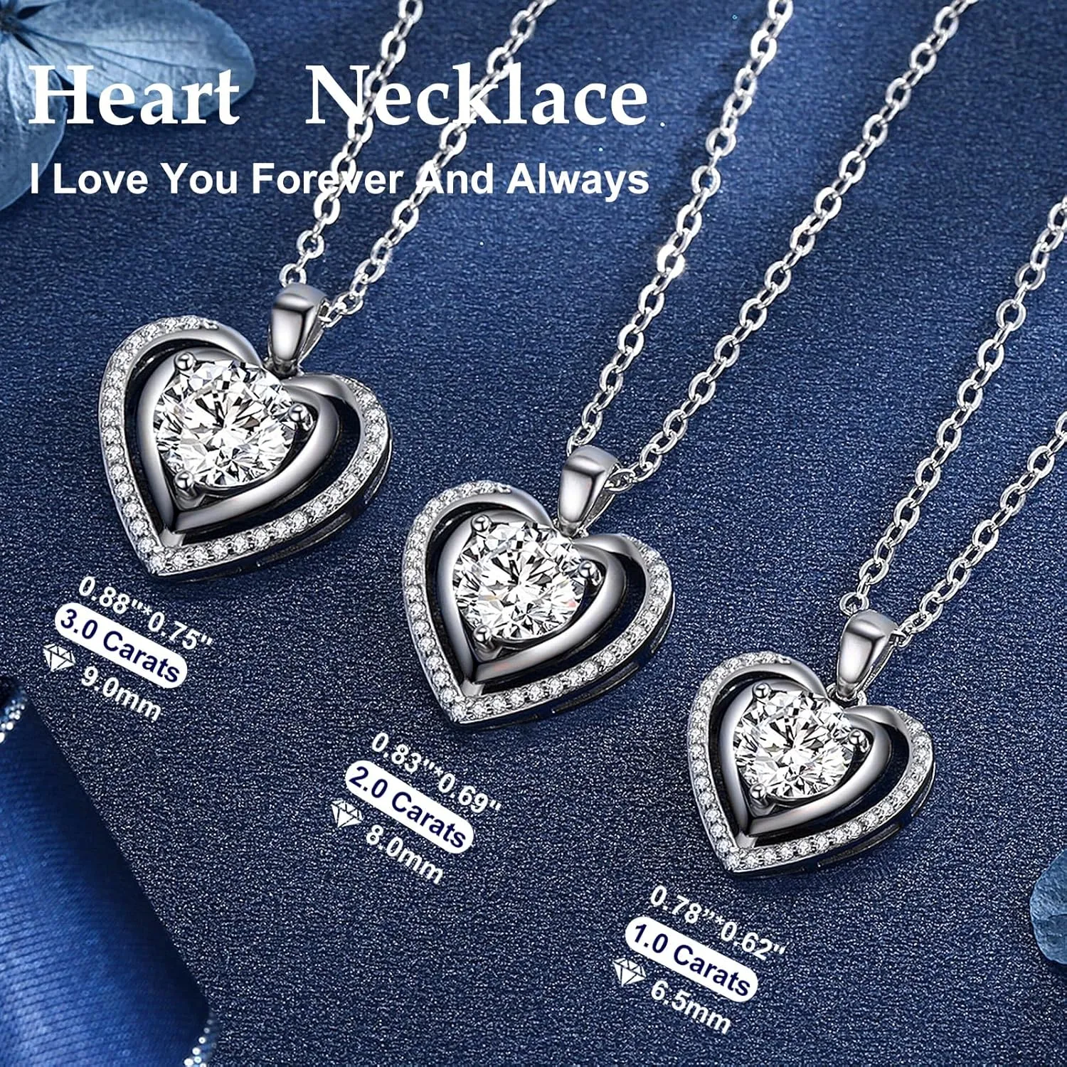 Heart Pendant Gold Necklace for Women Moissanite Lab-Created Gem I Love You Wedding Anniversary Birthday Christmas Valentine Engagements Mothers Day Jewelry for Wife Her Girlfriend Mom Daughter