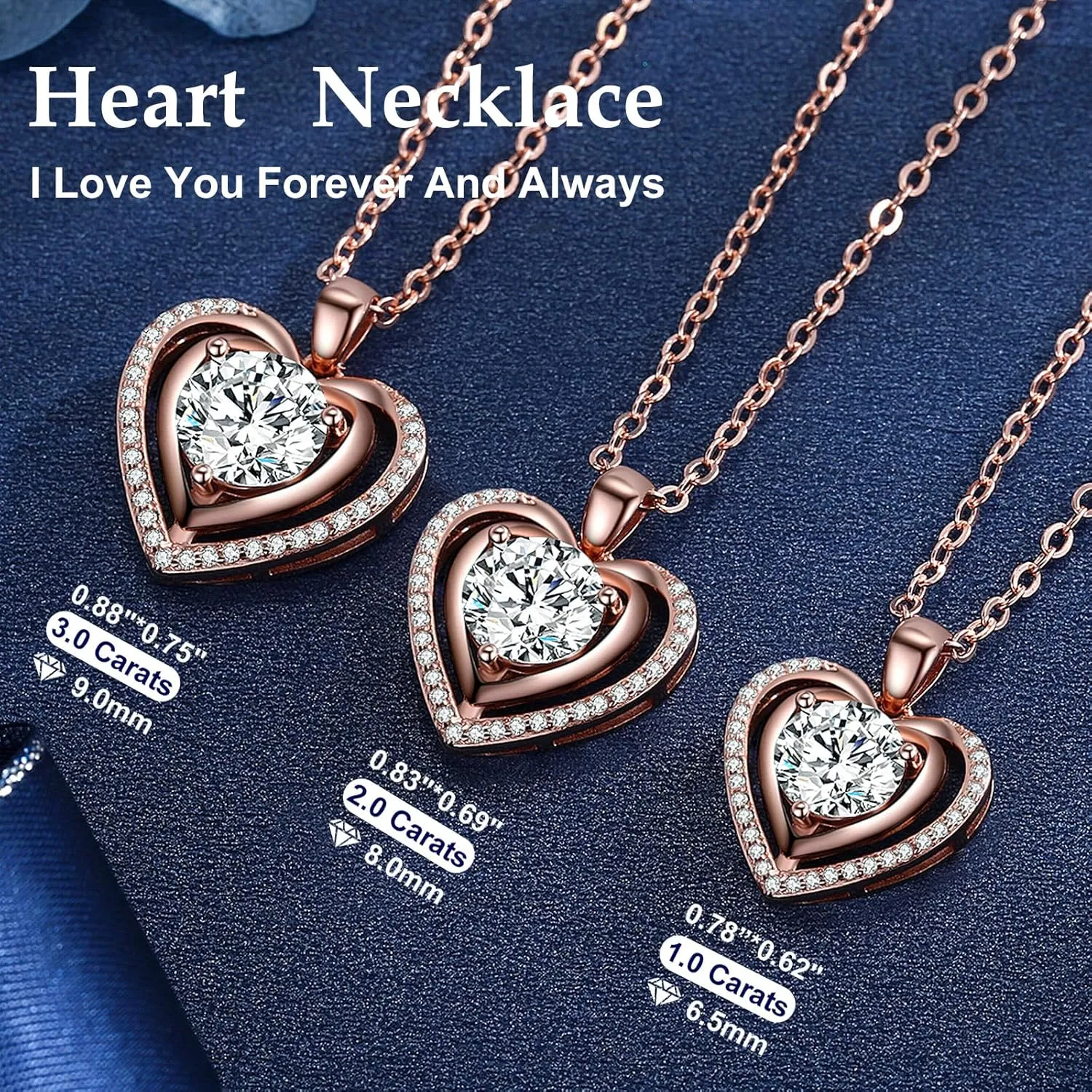 Heart Pendant Gold Necklace for Women Moissanite Lab-Created Gem I Love You Wedding Anniversary Birthday Christmas Valentine Engagements Mothers Day Jewelry for Wife Her Girlfriend Mom Daughter