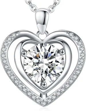 Heart Pendant Gold Necklace for Women Moissanite Lab-Created Gem I Love You Wedding Anniversary Birthday Christmas Valentine Engagements Mothers Day Jewelry for Wife Her Girlfriend Mom Daughter