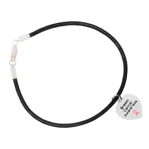 Heart Shaped Breast Cancer Awareness Charm Leather Cord Bracelets