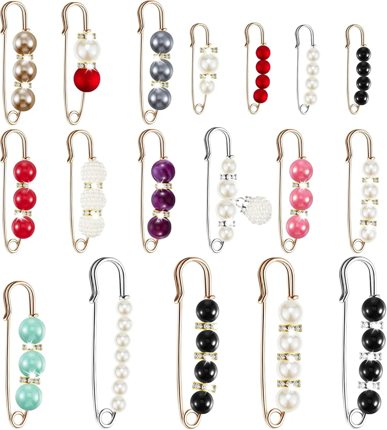 Hicarer 18 Piece Pearl Brooch Pins Women Decorative Safety Pins Clothing Shawl Clips Artificial Pearls Brooch Elegant Cardigan Collar Clips for Women Dress Skirt Sweater(Bright Style)