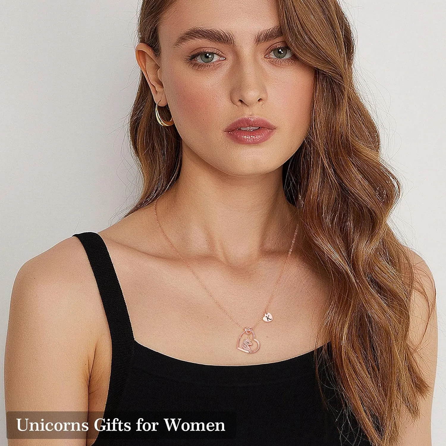 Hidepoo Unicorn Necklace Gifts, 14K Gold/White Gold/Rose Plated Cubic Zirconia Heart Pendant Initial Unicorn Necklace Jewelry Birthday Gifts