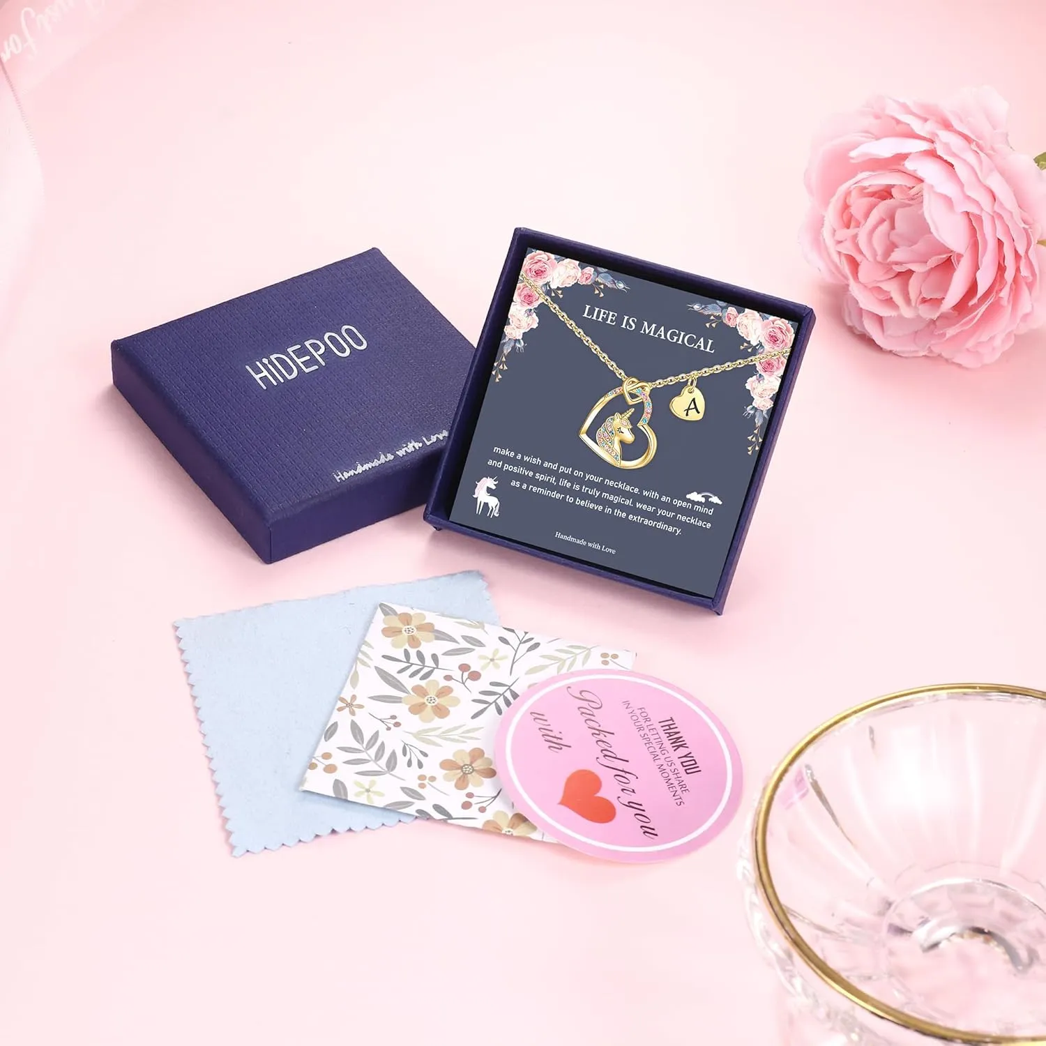 Hidepoo Unicorn Necklace Gifts, 14K Gold/White Gold/Rose Plated Cubic Zirconia Heart Pendant Initial Unicorn Necklace Jewelry Birthday Gifts