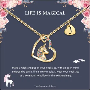 Hidepoo Unicorn Necklace Gifts, 14K Gold/White Gold/Rose Plated Cubic Zirconia Heart Pendant Initial Unicorn Necklace Jewelry Birthday Gifts