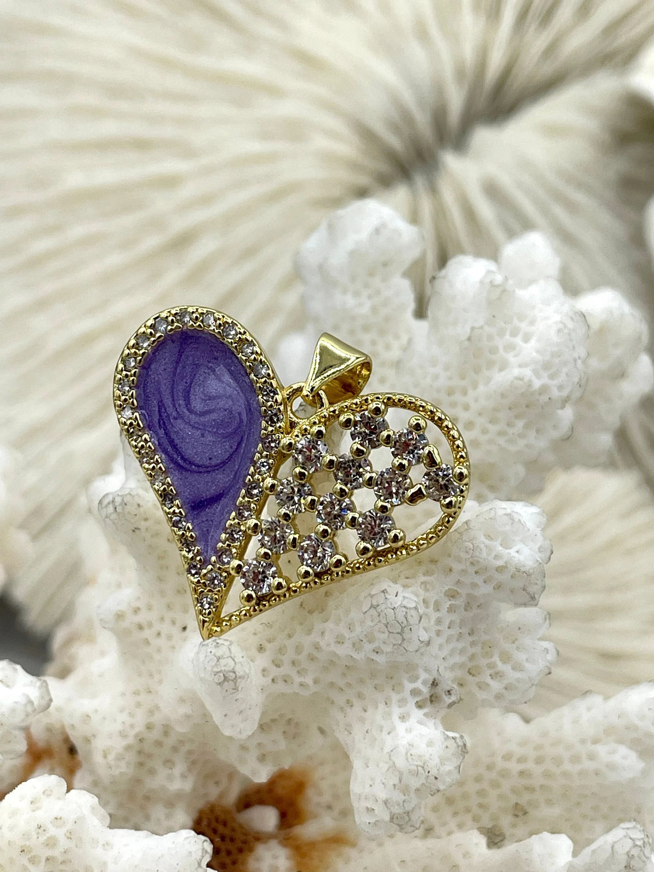 High Quality Brass Colorful Enamel Heart Pendants with CZ, CZ Micro PAVE Charm, 3 Colors, Black, Purple, and Pink, Fast Shipping