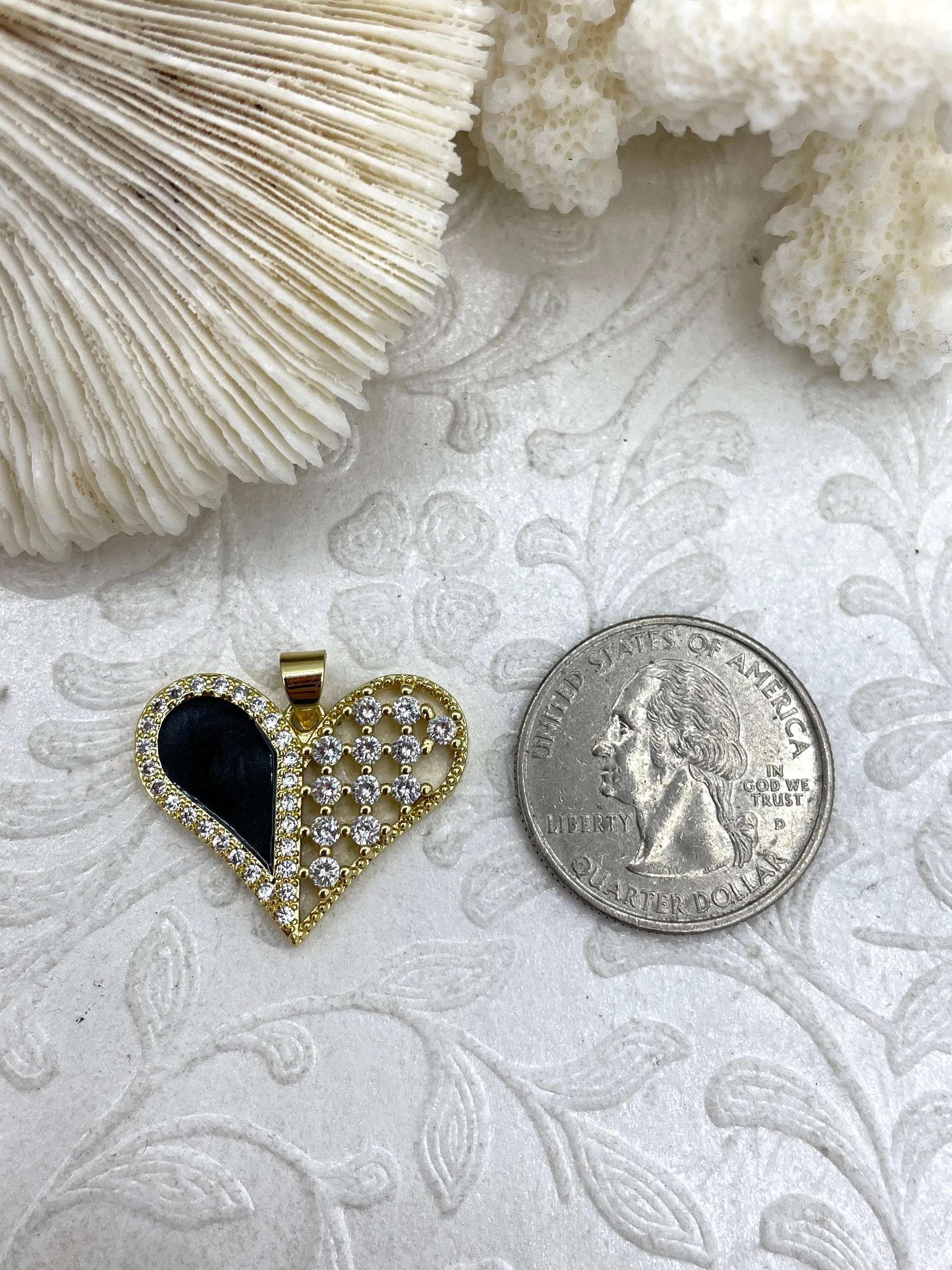 High Quality Brass Colorful Enamel Heart Pendants with CZ, CZ Micro PAVE Charm, 3 Colors, Black, Purple, and Pink, Fast Shipping