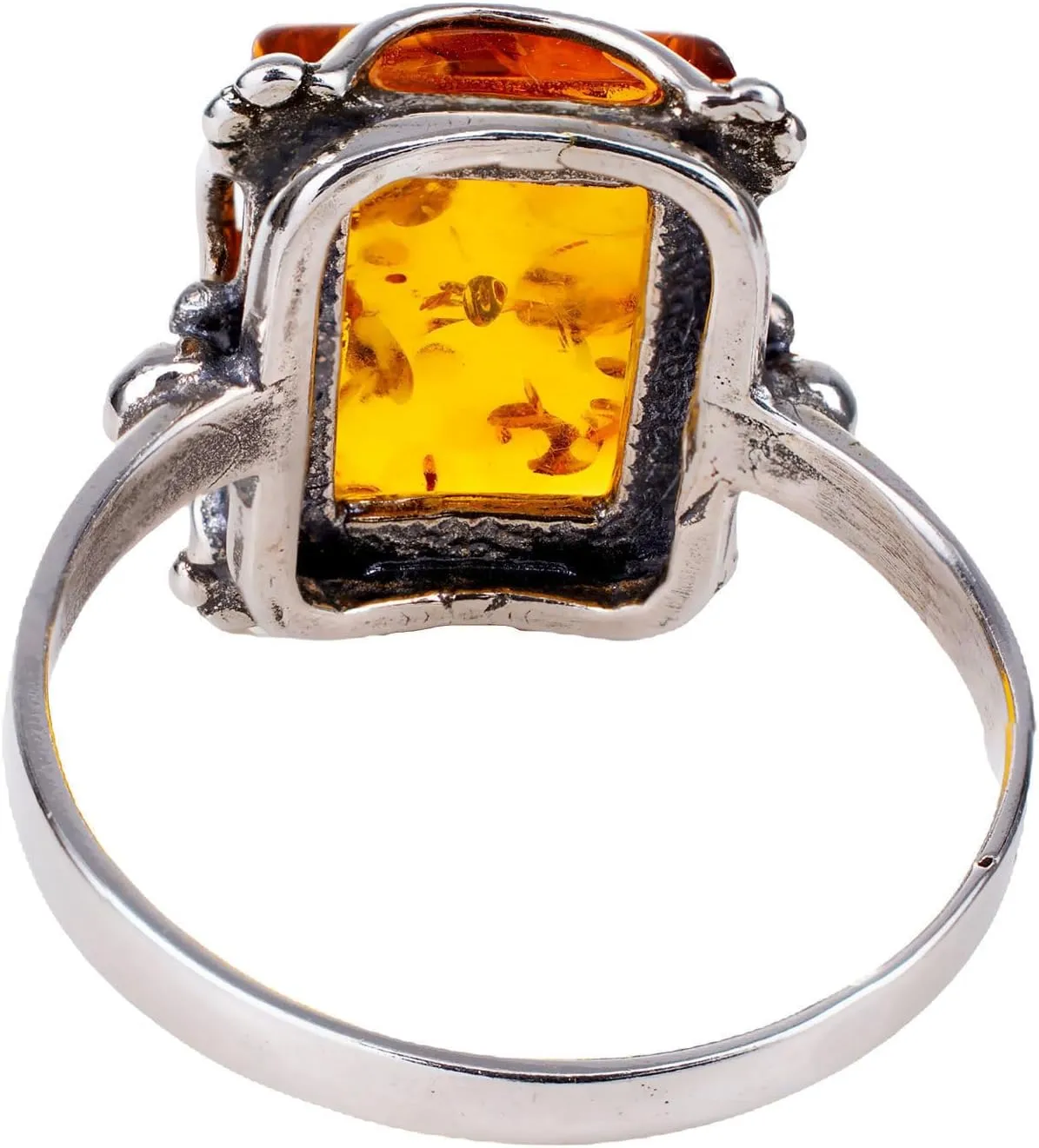 HolidayGiftShops Sterling Silver Rectangle Honey Baltic Amber Ring Makell