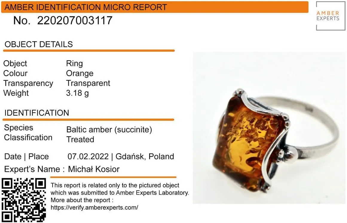 HolidayGiftShops Sterling Silver Rectangle Honey Baltic Amber Ring Makell