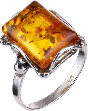 HolidayGiftShops Sterling Silver Rectangle Honey Baltic Amber Ring Makell