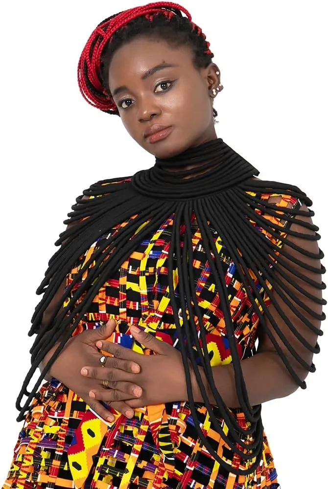 HollandaisWax Handmade Ankara Kente Necklace Women Long Multi Strand African Cotton Rope Shoulder Necklaces Body Jewelry