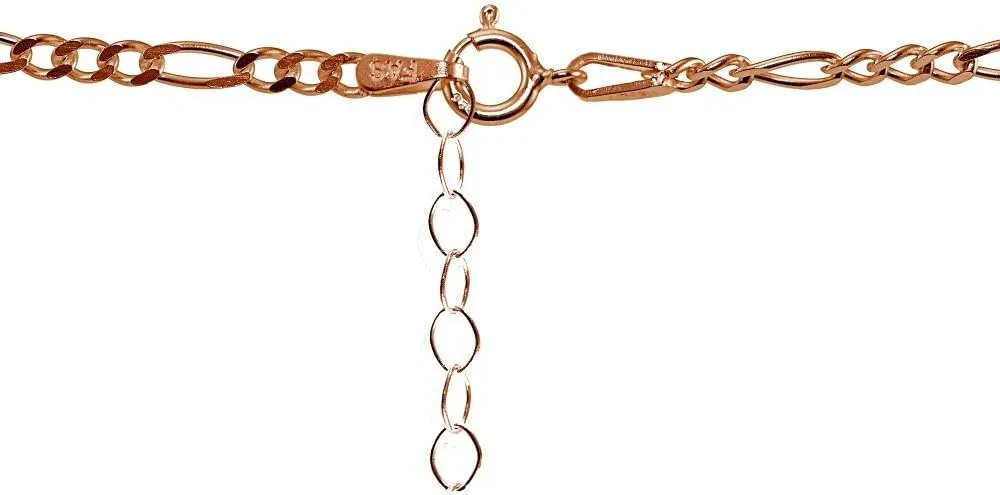 Hoops & Loops 925 Sterling Silver Figaro Chain with Double Heart Anklet for Women, Silver, Yellow Gold & Rose Gold