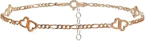 Hoops & Loops 925 Sterling Silver Figaro Chain with Double Heart Anklet for Women, Silver, Yellow Gold & Rose Gold
