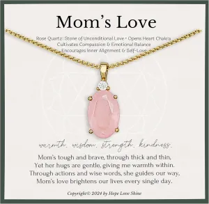 Hope Love Shine Mom's Love Rose Quartz Necklace, 18k Gold-Plated Stainless Steel Anniversary, Mother's Day, Birthday for Women  Non-Tarnish Gemstone Women's Jewelry