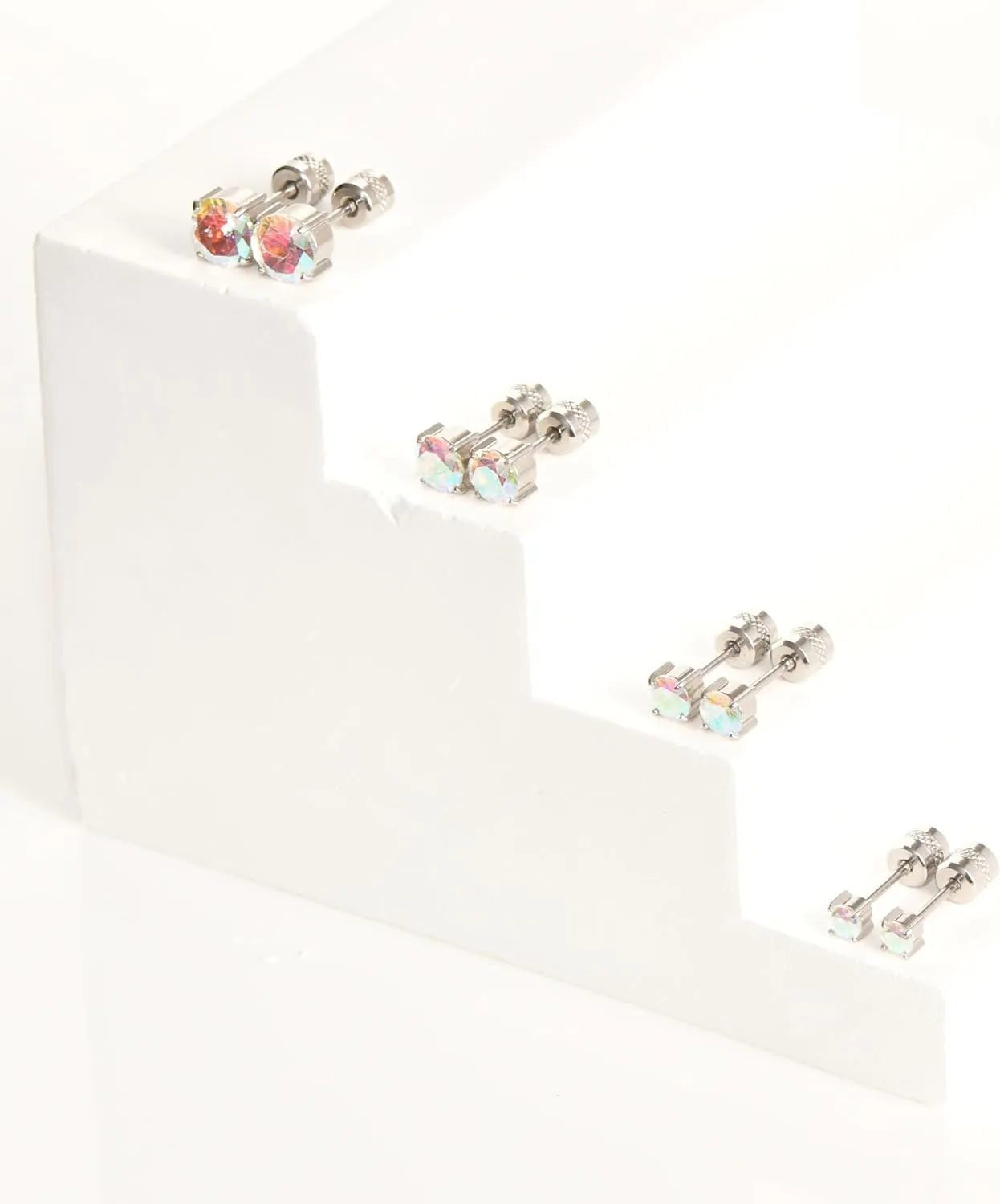 Hopply 4 Pairs Stud Earrings Set for Women Mens,Hypoallergenic Screw Back Titanium Surgical Stainless Steel 5A Cubic Zirconia Double Side Earrings Piercing Sleeper Studs Jewelry