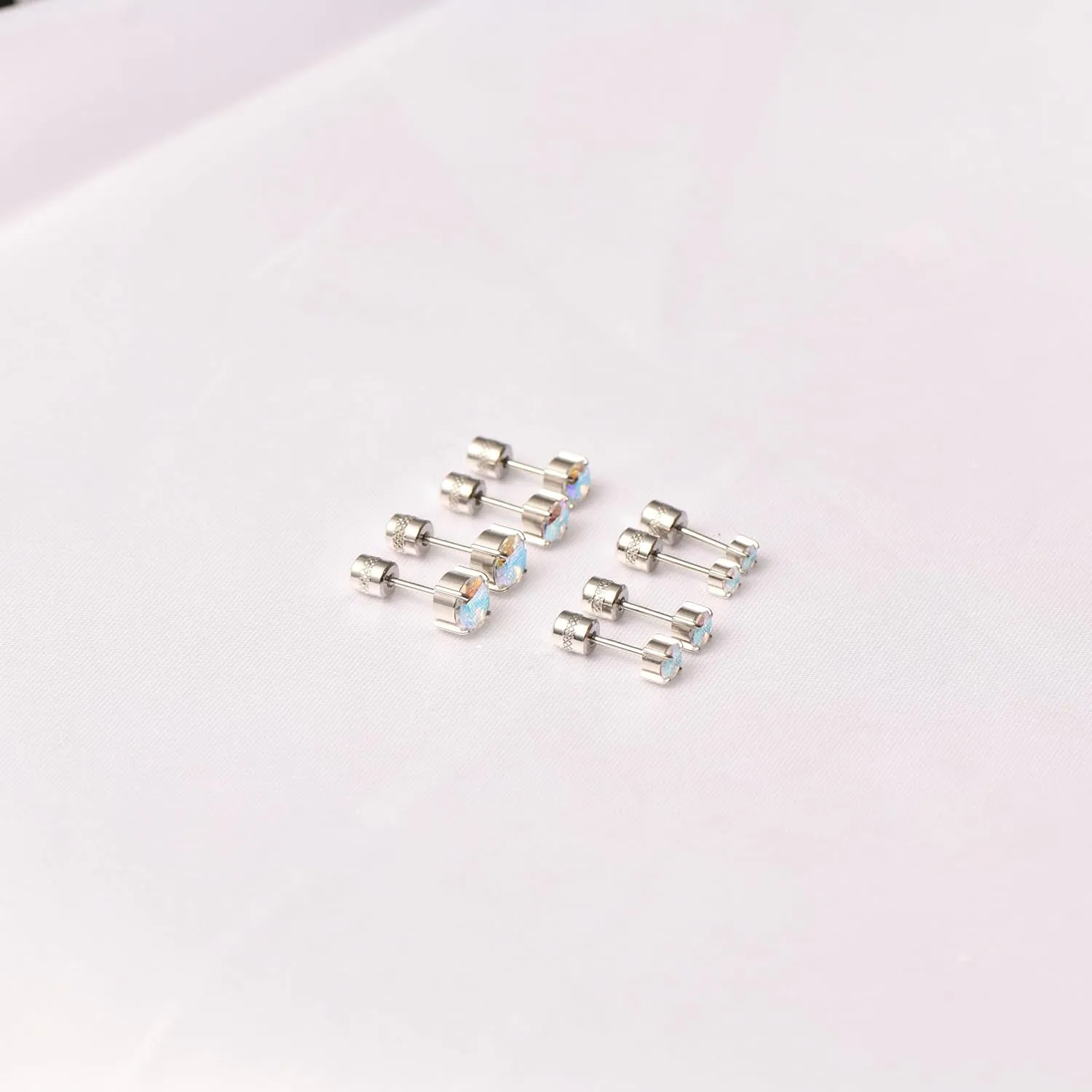 Hopply 4 Pairs Stud Earrings Set for Women Mens,Hypoallergenic Screw Back Titanium Surgical Stainless Steel 5A Cubic Zirconia Double Side Earrings Piercing Sleeper Studs Jewelry