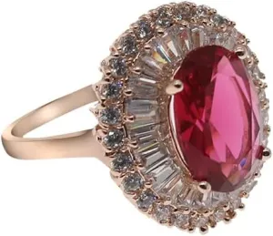 HSQYJ Red Oval Zircon Cocktail Statement Ring Fashion Geometry Crystal Engagement Wedding Bands Rings Luxury Jewelry for Women Gift Rose Gold Plated