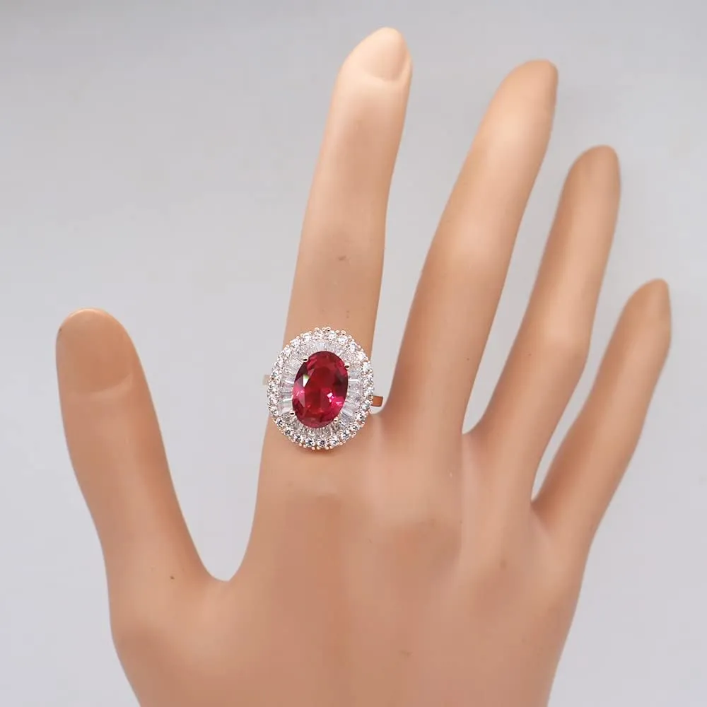 HSQYJ Red Oval Zircon Cocktail Statement Ring Fashion Geometry Crystal Engagement Wedding Bands Rings Luxury Jewelry for Women Gift Rose Gold Plated