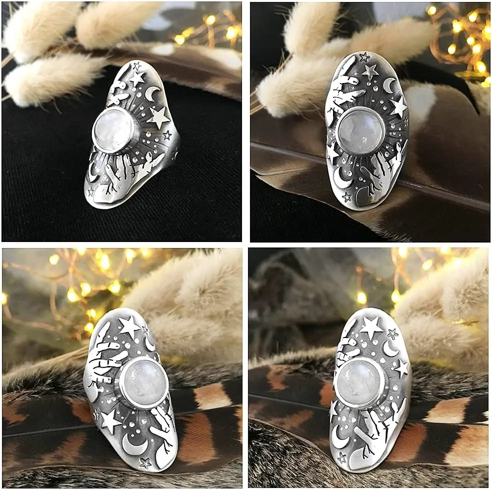 HSQYJ Retro Cocktail Statement Ring Gold Silver Two Tone Engagement Love Rings Wedding Bands Classical Carving Oval Cubic Zircon Luxury Party Woman Jewelry Finger Ring for Women Girl