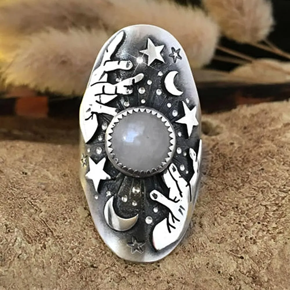 HSQYJ Retro Cocktail Statement Ring Gold Silver Two Tone Engagement Love Rings Wedding Bands Classical Carving Oval Cubic Zircon Luxury Party Woman Jewelry Finger Ring for Women Girl