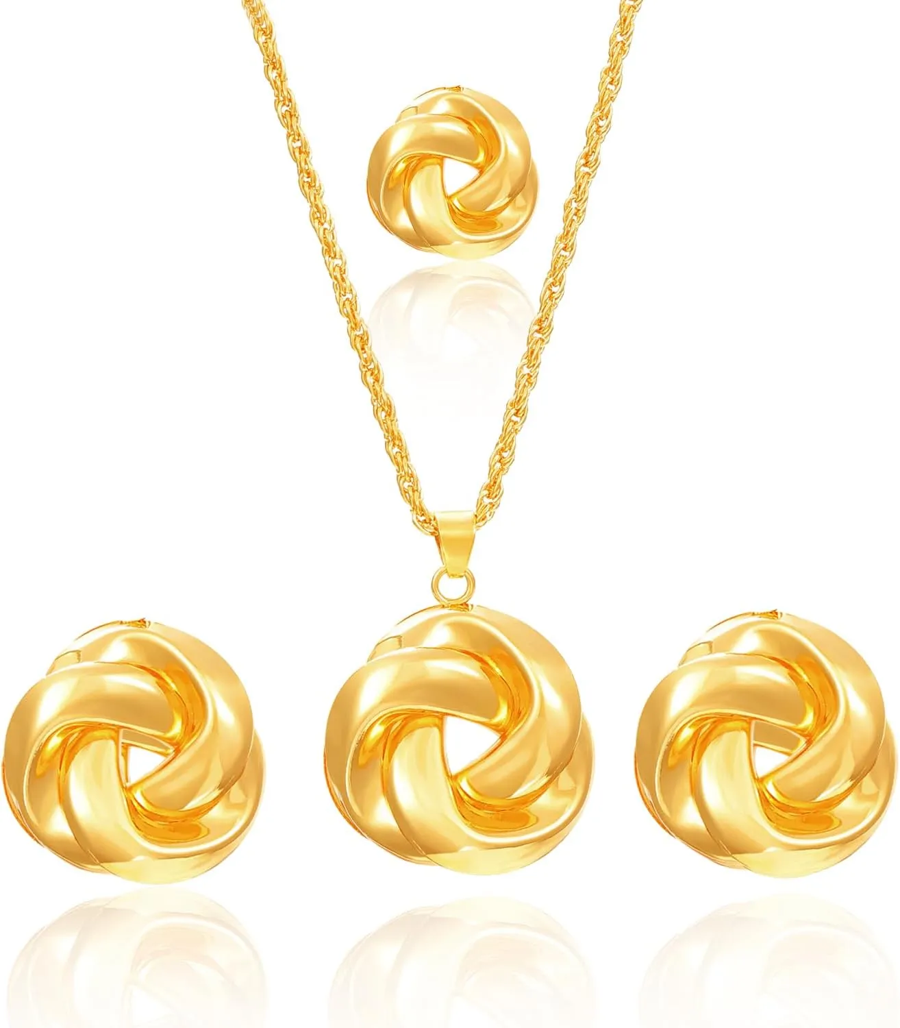 HUJUON Plated Gold Twisted Chunky Jewelry Set,Minimalist Twist Pendant Necklace Stud Earrings Rings Set,Aesthetic Punk Daily Costume Jewelry Accessories