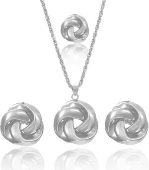 HUJUON Plated Gold Twisted Chunky Jewelry Set,Minimalist Twist Pendant Necklace Stud Earrings Rings Set,Aesthetic Punk Daily Costume Jewelry Accessories