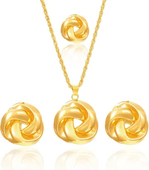 HUJUON Plated Gold Twisted Chunky Jewelry Set,Minimalist Twist Pendant Necklace Stud Earrings Rings Set,Aesthetic Punk Daily Costume Jewelry Accessories