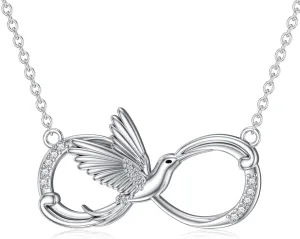 Hummingbird Infinity Love Necklace 925 Sterling Silver Lab Grown Diamond Elegant Hummingbird Design Endless Love Pendant Jewelry Gift for Women Birthday Anniversary