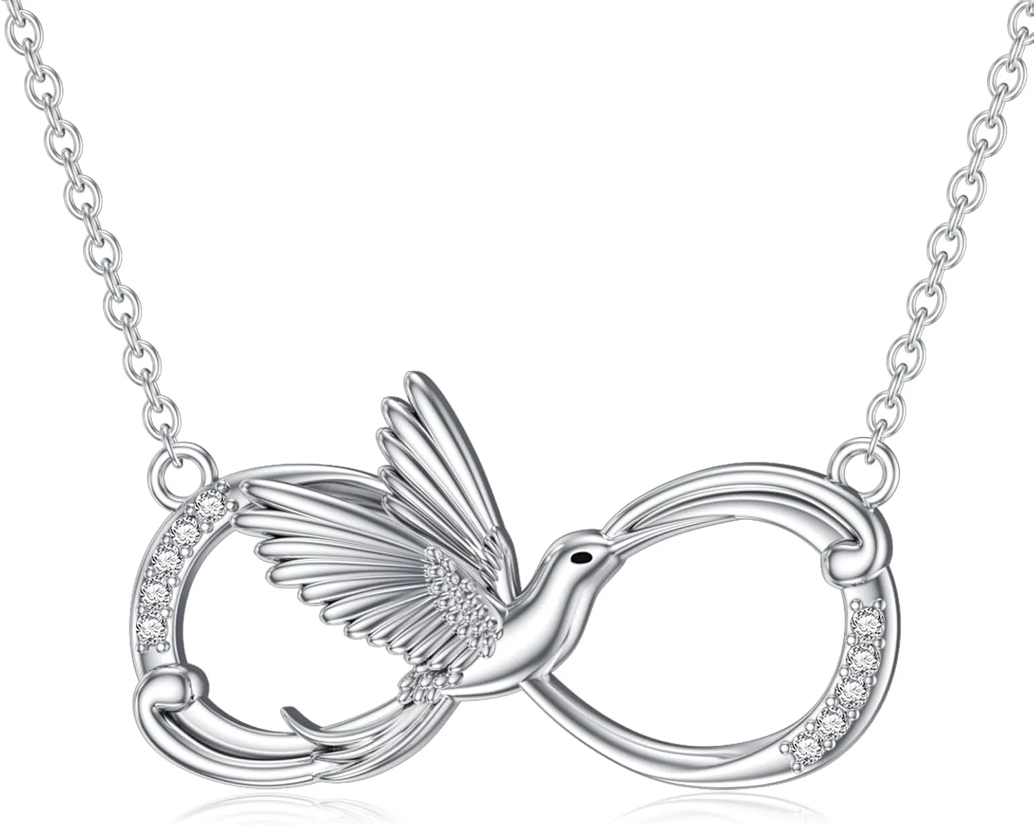 Hummingbird Infinity Love Necklace 925 Sterling Silver Lab Grown Diamond Elegant Hummingbird Design Endless Love Pendant Jewelry Gift for Women Birthday Anniversary