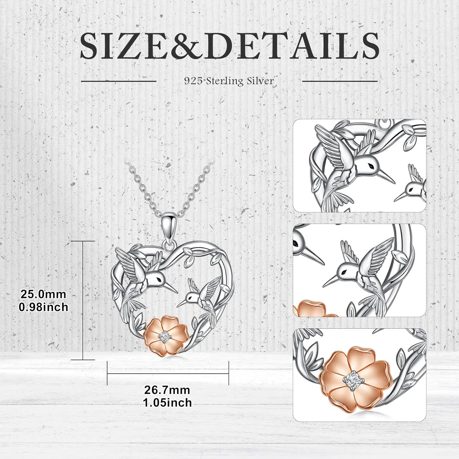 Hummingbird Necklace Turquoise/Diamond S925 Sterling Silver Hummingbird Pendant with Flowers Bird Animal Jewelry Anniversary Birthdays Gratuation Gifts for Women Girlfriend Mom Daughters