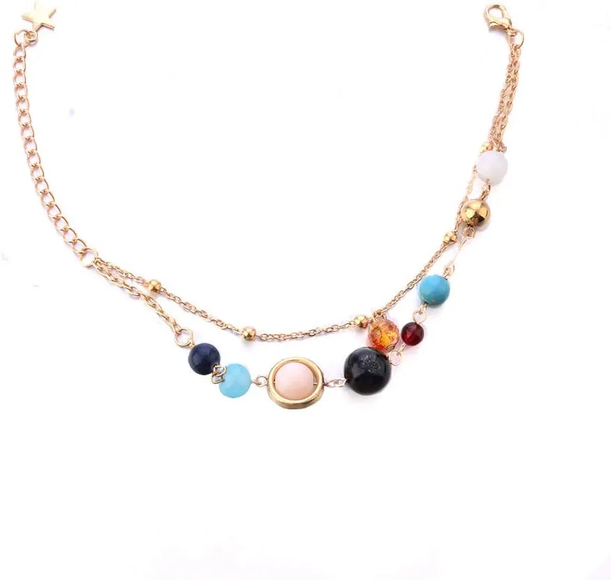 HUNO Summer Galaxy Solar System Universe Eight Planets Guardian Star Beads Foot Chain Barefoot Anklets Ankle Bracelet Jewelry