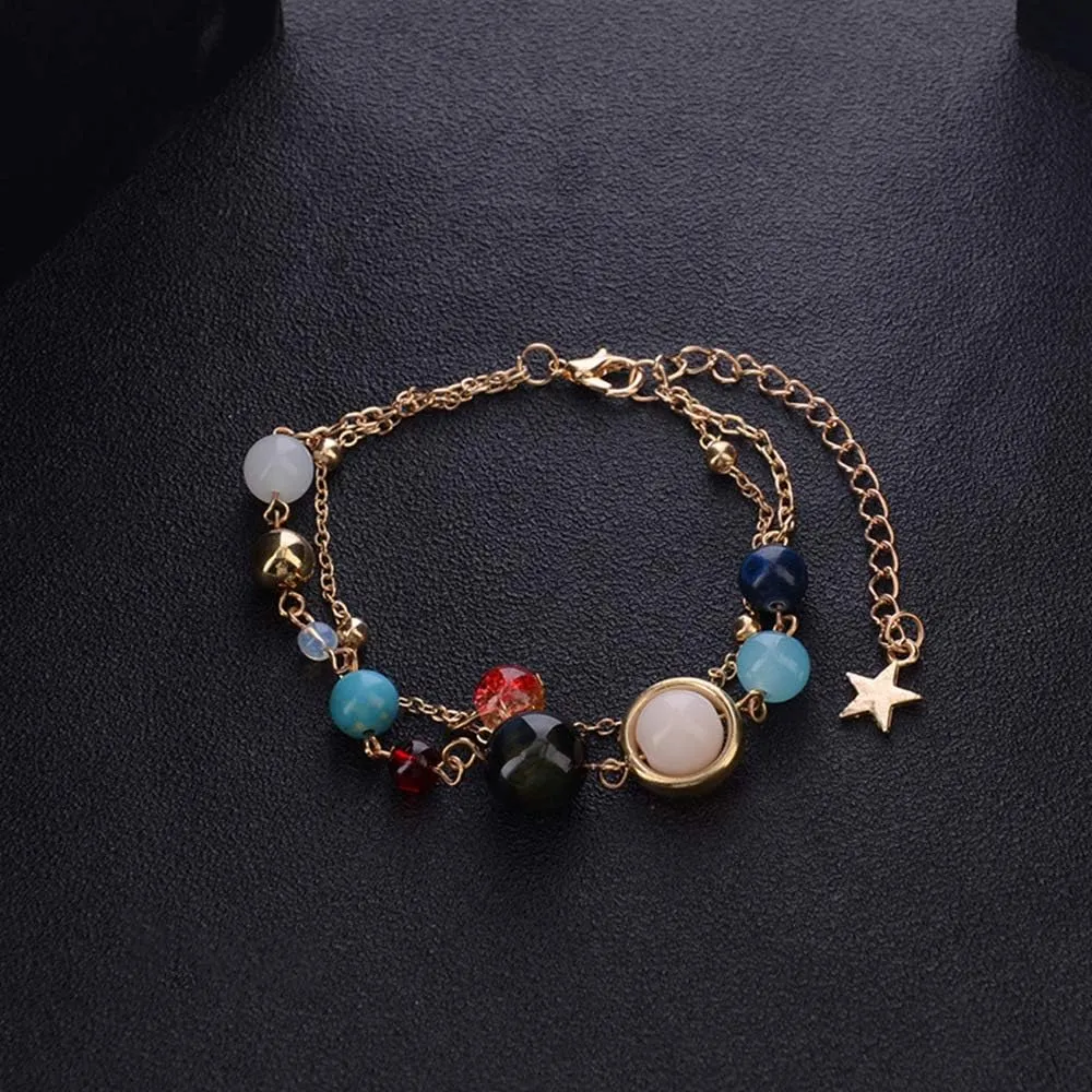 HUNO Summer Galaxy Solar System Universe Eight Planets Guardian Star Beads Foot Chain Barefoot Anklets Ankle Bracelet Jewelry