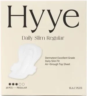 Hyye Ultra Thin Daily Sanitary Pads with Wings, High Absorbency, Air Flow Cotton Soft Touch Cover for Sensitive Skin, Unscented, Made in Korea (Regular, 16 Count)