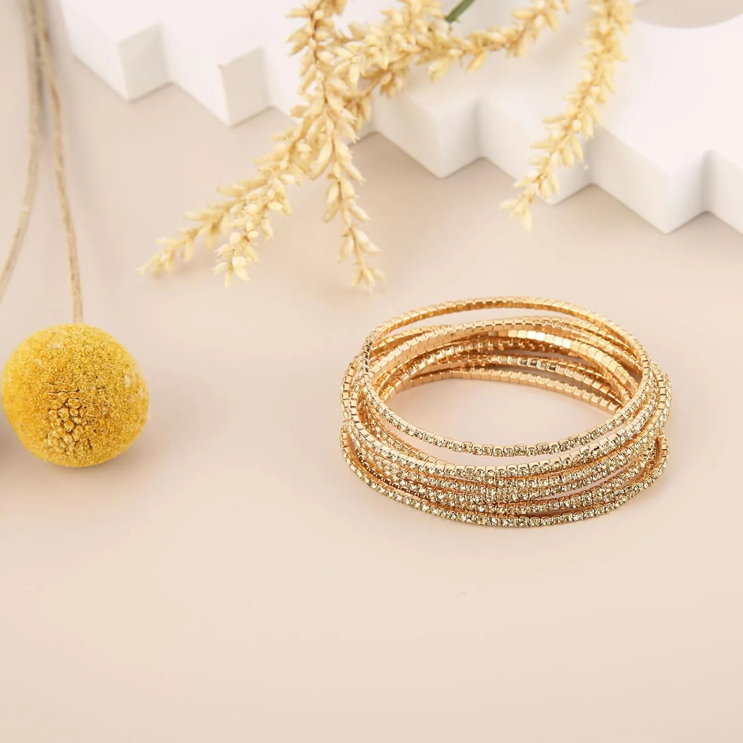 HZMAN 10 Pcs Tennis Bracelets Set for Women 14K Gold Plated Dainty Cubic Zirconia Adjustable Stackable Stretch Bracelet Wedding Party Jewelry Gift