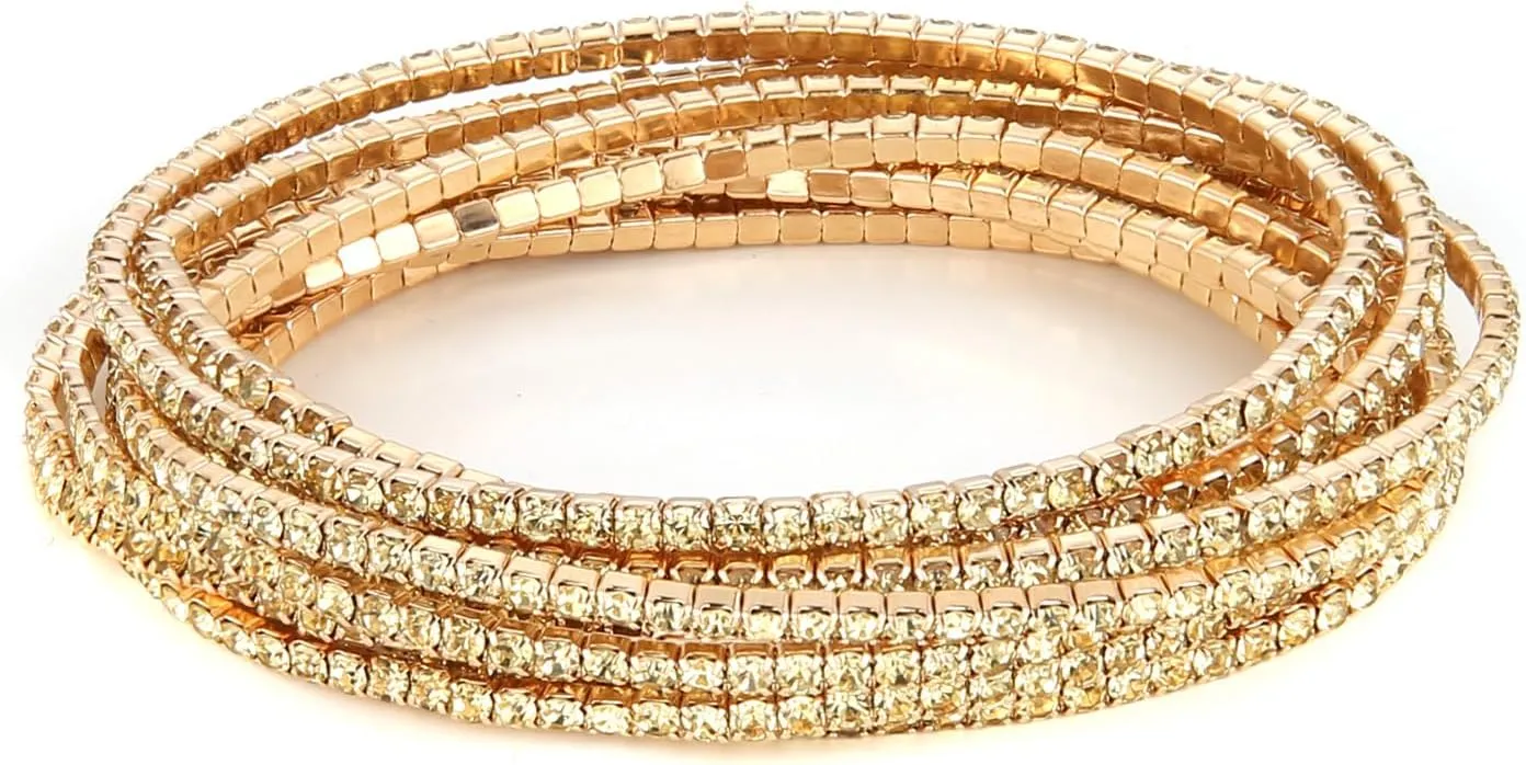 HZMAN 10 Pcs Tennis Bracelets Set for Women 14K Gold Plated Dainty Cubic Zirconia Adjustable Stackable Stretch Bracelet Wedding Party Jewelry Gift